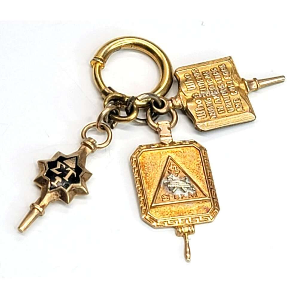 Vintage 10k Gold Fraternal and Ivanhoe Mining Charms Keychain Set 1942 CT32
